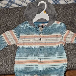 OshKosh B'gosh Blue and Orange Striped Hooded Button Up Shirt